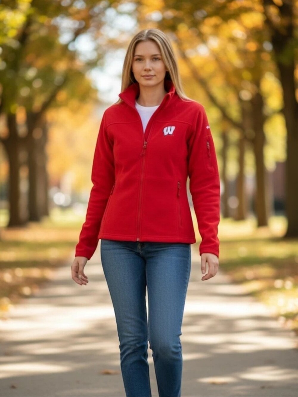 Columbia Wisconsin Badgers full-zip windbreaker jacket Size Med.  Like New
